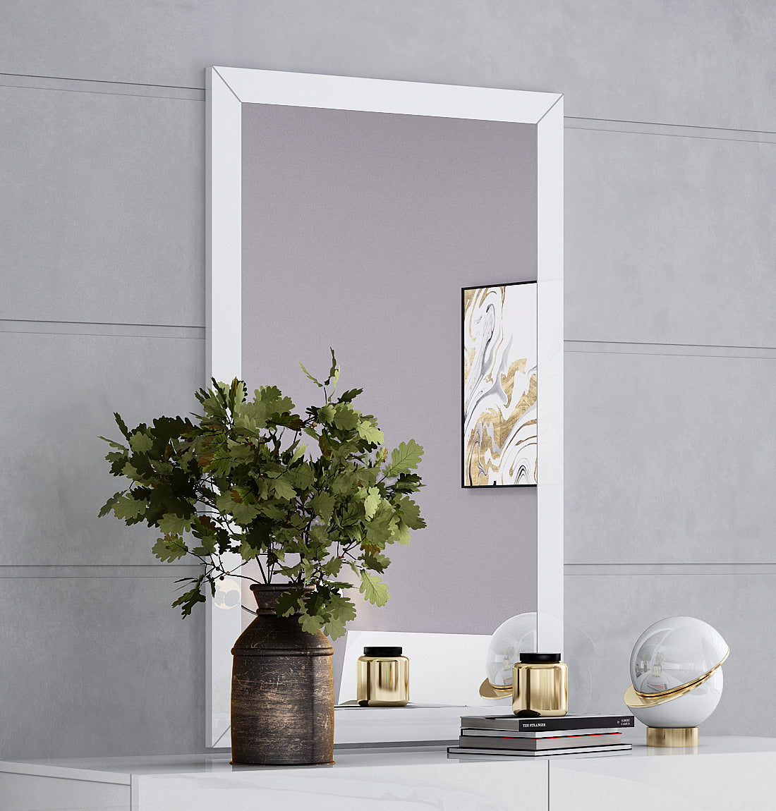 White Glass Mirror By Homeroots | Mirrors | Modishstore