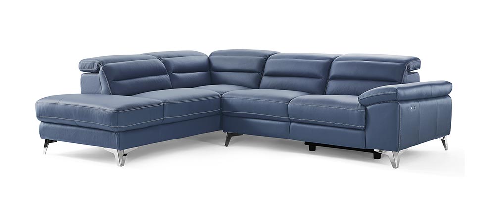 Navy Blue Leather Sectional By Homeroots | Sectional | Modishstore