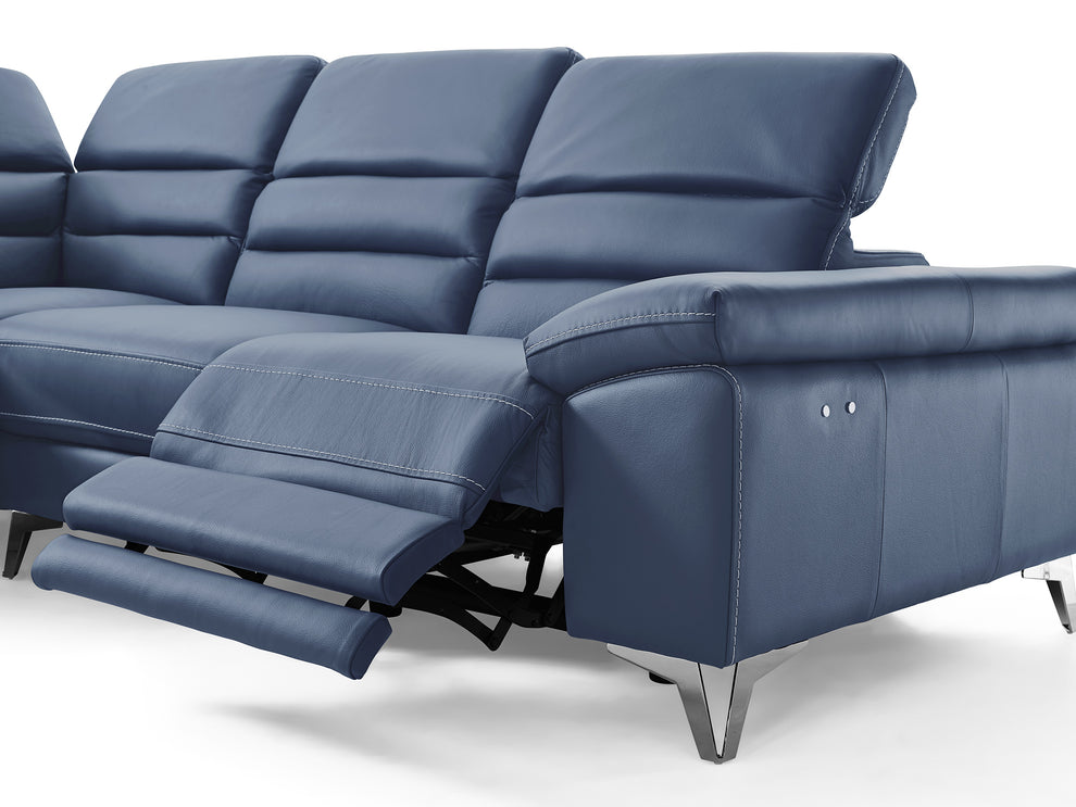 Navy Blue Leather Sectional By Homeroots | Sectional | Modishstore - 3
