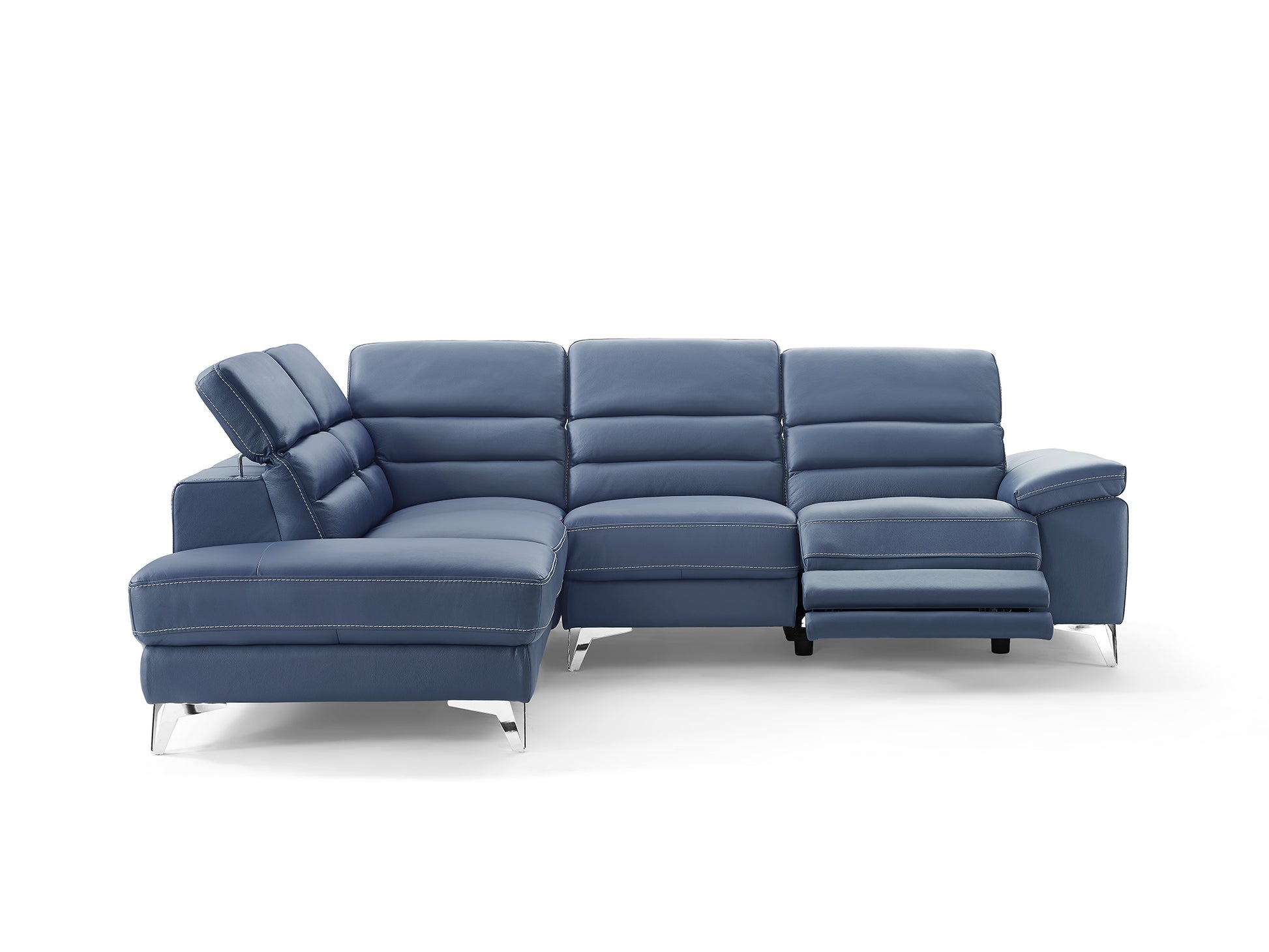 Navy Blue Leather Sectional By Homeroots | Sectional | Modishstore - 5