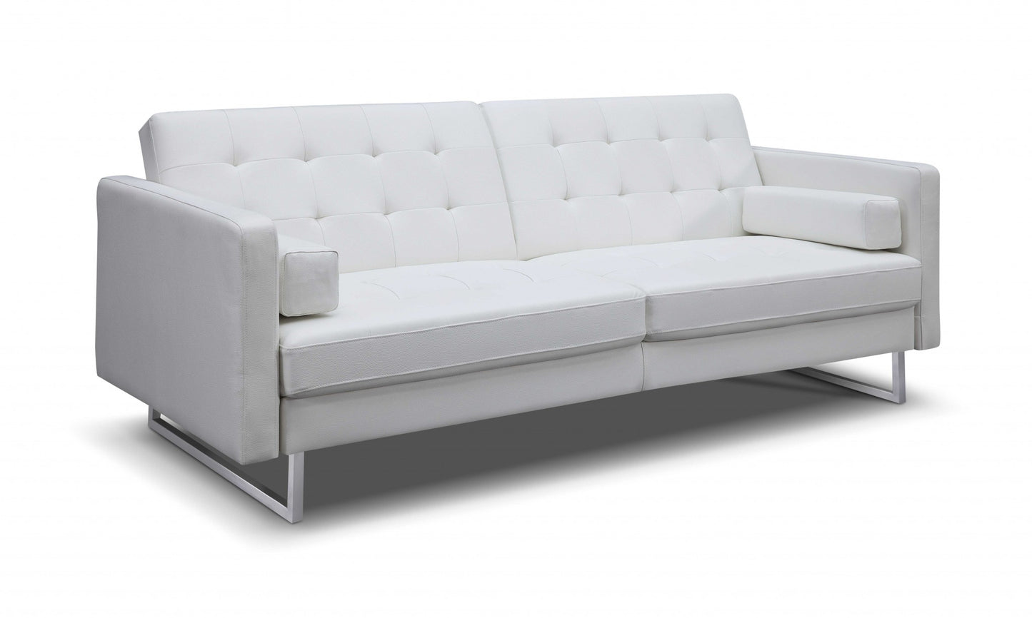 80" White Faux leather and Silver Sofa By Homeroots