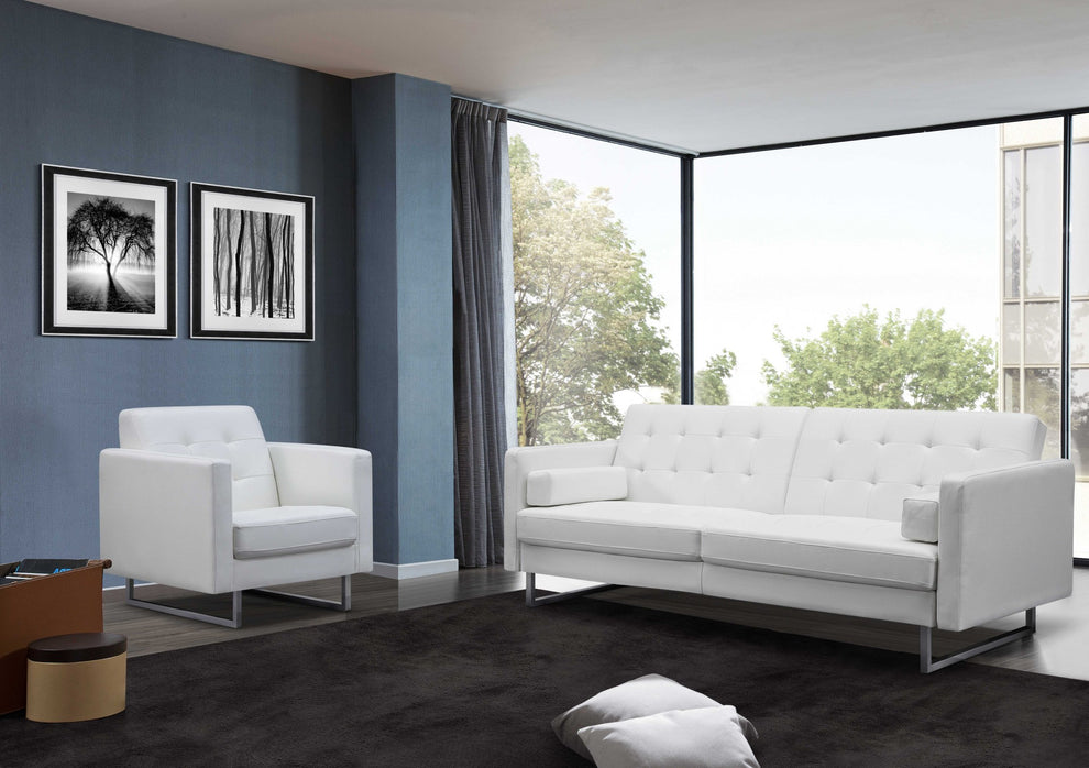80" White Faux leather and Silver Sofa By Homeroots | Sofas | Modishstore - 7