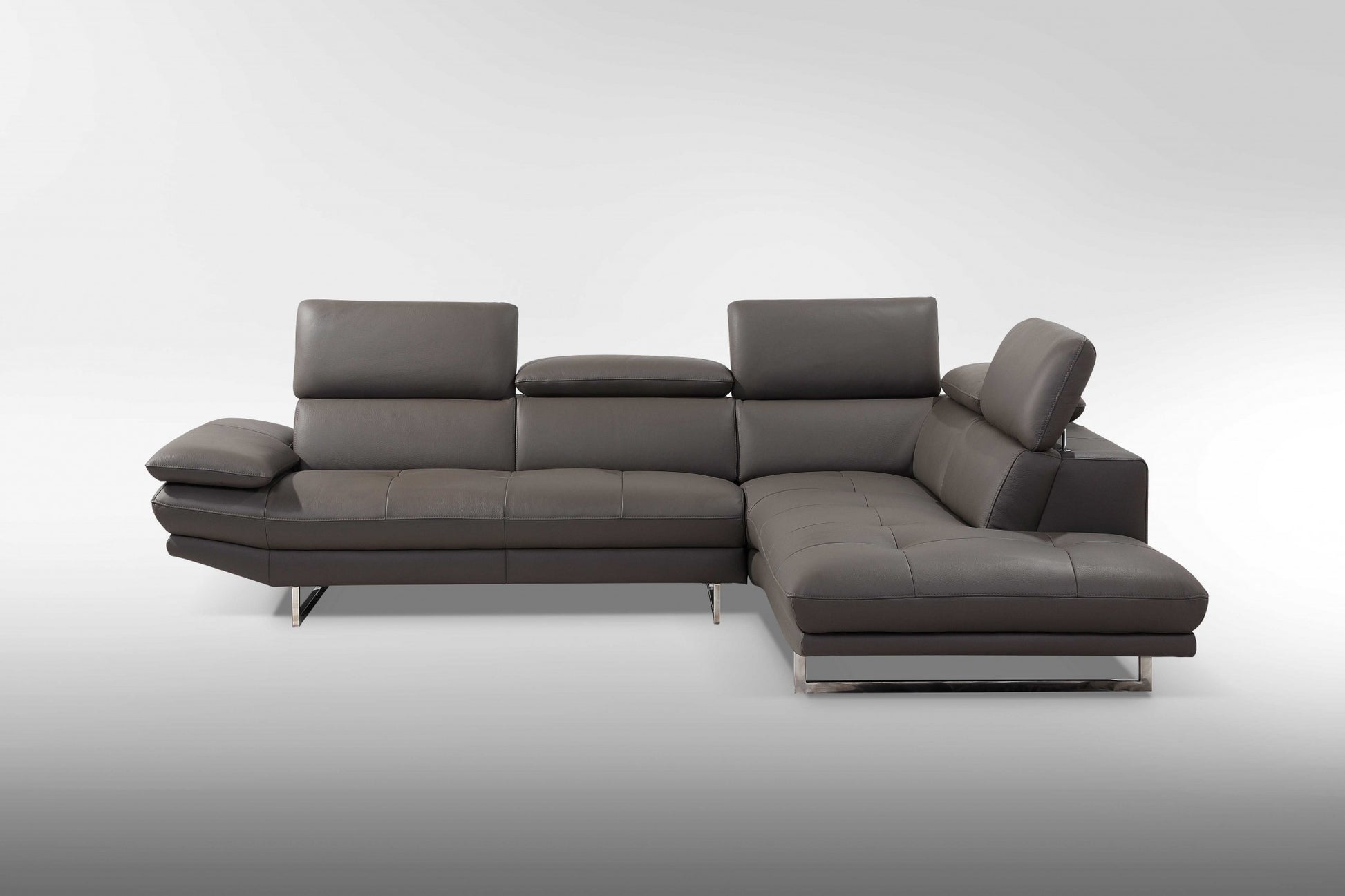 Dark Gray Leather Sectional and Chaise By Homeroots | Sectional | Modishstore