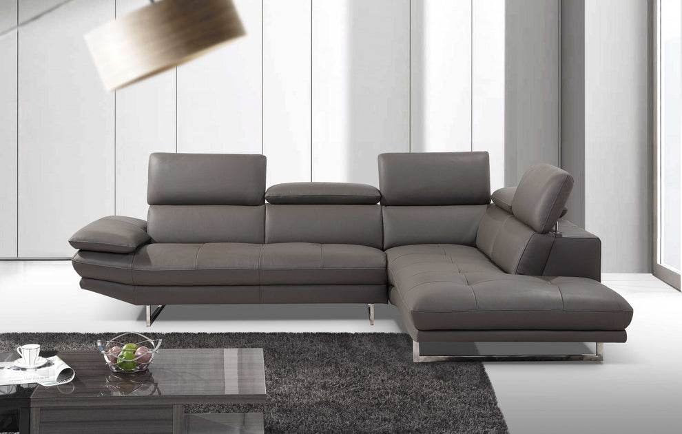 Dark Gray Leather Sectional and Chaise By Homeroots | Sectional | Modishstore - 3
