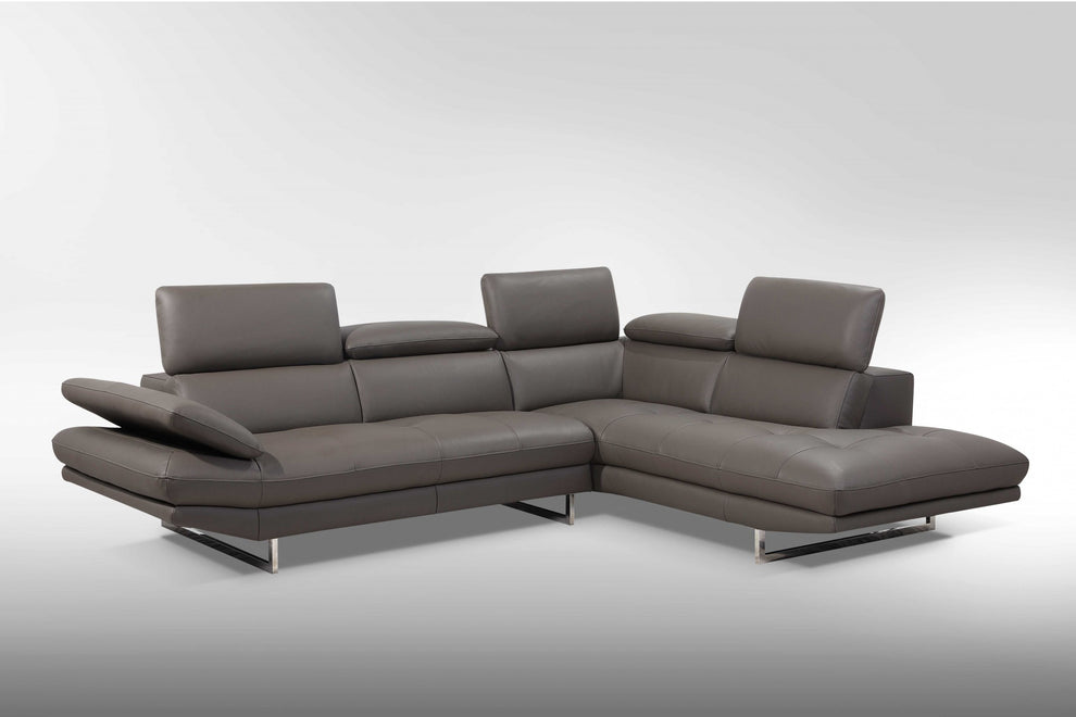 Dark Gray Leather Sectional and Chaise By Homeroots | Sectional | Modishstore - 4