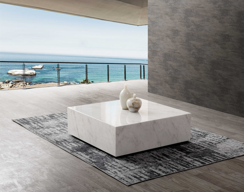 White Marble Coffee Table with Casters By Homeroots | Coffee Tables | Modishstore