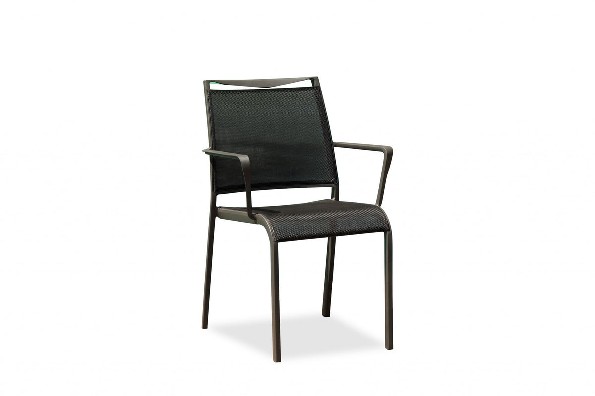 Set Of 4 Gray Stackable Aluminum Sling Arm Chairs By Homeroots | Dining Chairs | Modishstore