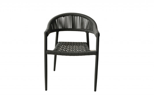 Set Of 4 Gray Open Weave Patio Arm Chairs By Homeroots | Dining Chairs | Modishstore