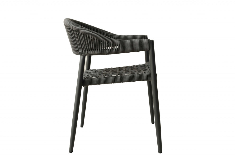 Set Of 4 Gray Open Weave Patio Arm Chairs By Homeroots | Dining Chairs | Modishstore - 2
