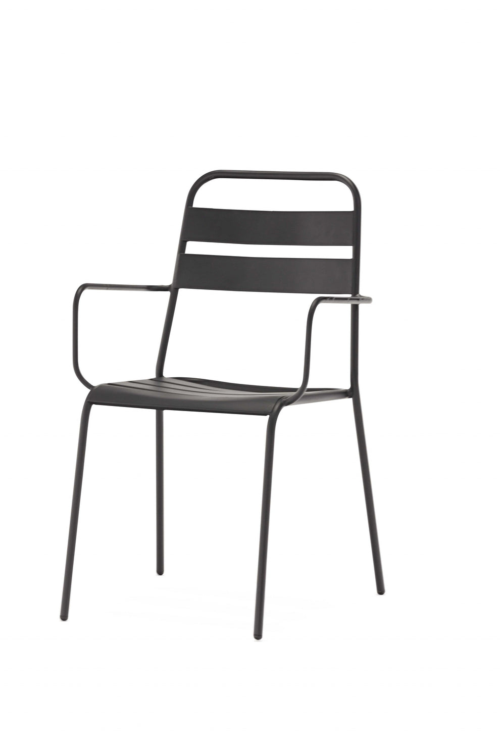 Set Of 4 Gray Stackable Aluminum Arm Chairs By Homeroots | Dining Chairs | Modishstore - 3