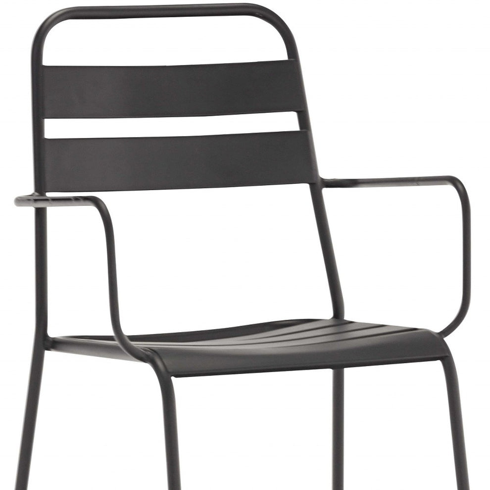 Set Of 4 Gray Stackable Aluminum Arm Chairs By Homeroots | Dining Chairs | Modishstore - 4