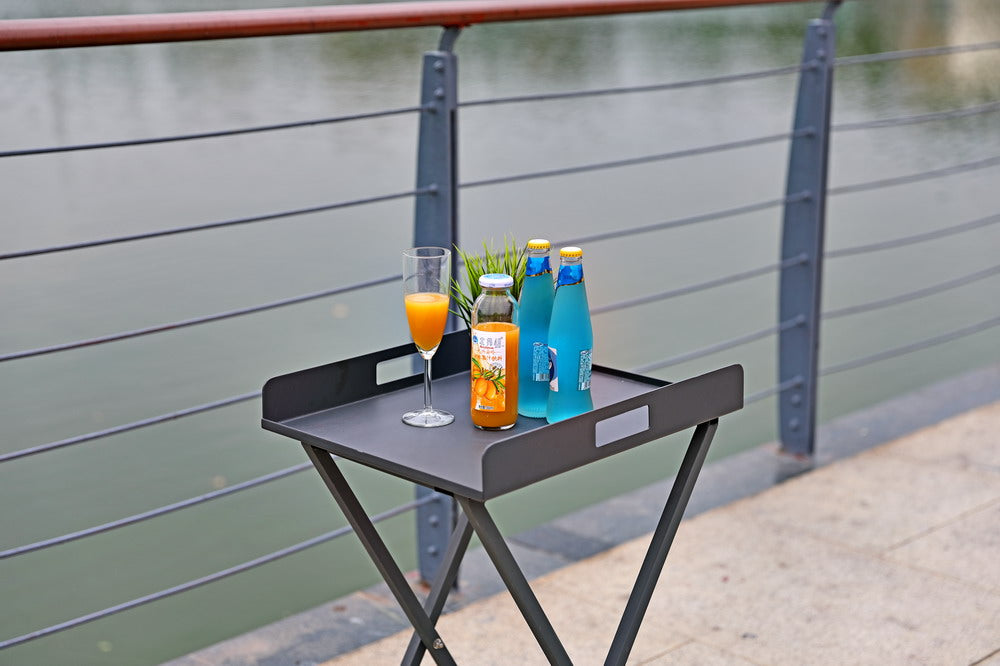Gray Aluminum Indoor Outdoor Tray Table By Homeroots | TV Tray Tables | Modishstore - 2