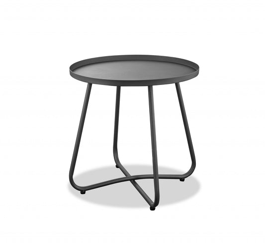Gray Aluminum Indoor Outdoor Round End Table By Homeroots | End Tables | Modishstore