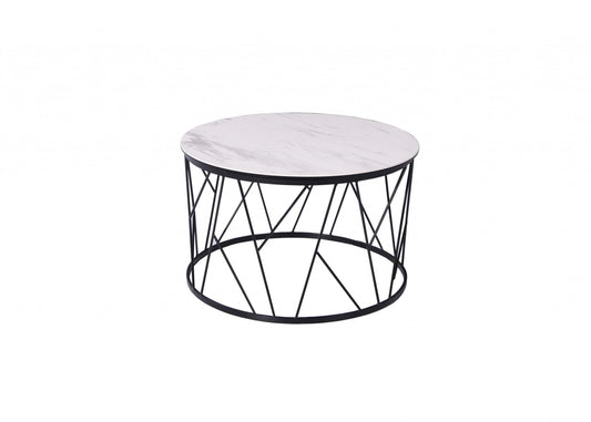 White Black Ceramic Iron Side Table By Homeroots | Side Tables | Modishstore