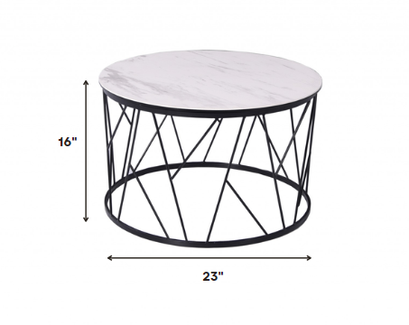 White Black Ceramic Iron Side Table By Homeroots | Side Tables | Modishstore - 2