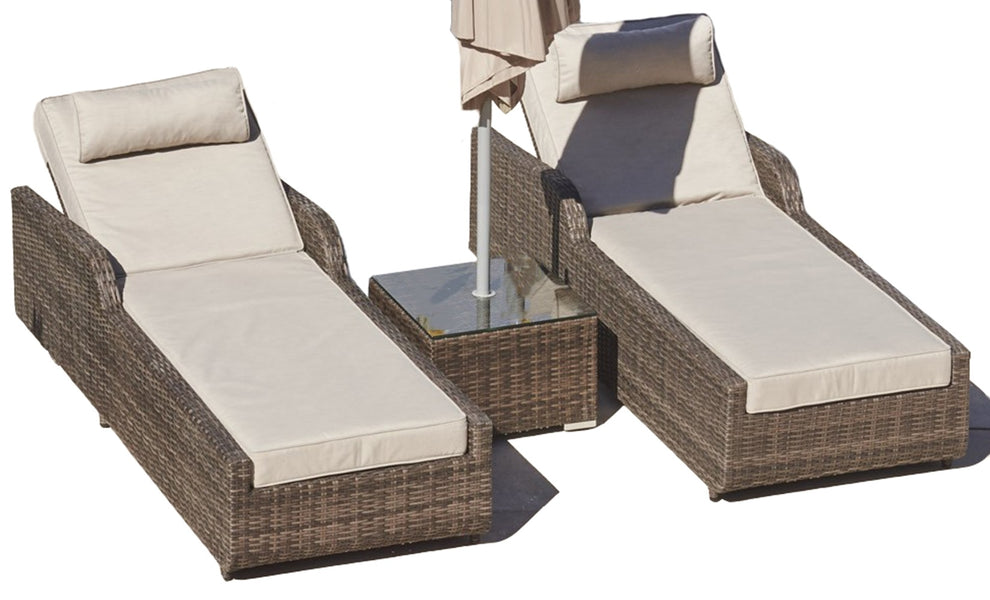 Brown Piece Outdoor Arm Chaise Lounge Set with Cushions By Homeroots | Outdoor Chaise Lounges | Modishstore - 2