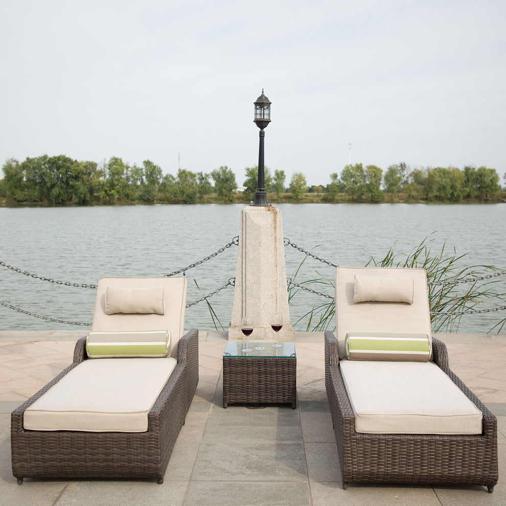 Brown Piece Outdoor Arm Chaise Lounge Set with Cushions By Homeroots | Outdoor Chaise Lounges | Modishstore - 7