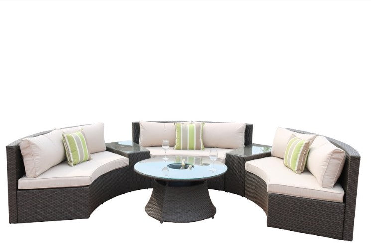 6 Piece Black Half Moon Outdoor Sectional Set with Ice Bucket By Homeroots | Outdoor Sofas, Loveseats & Sectionals | Modishstore - 2