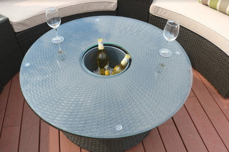 6 Piece Black Half Moon Outdoor Sectional Set with Ice Bucket By Homeroots | Outdoor Sofas, Loveseats & Sectionals | Modishstore - 5
