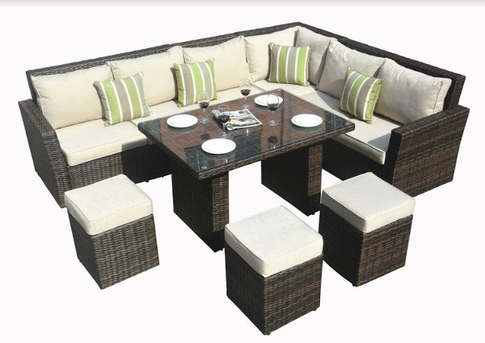 Brown Piece Outdoor Sectional Set with Cushions By Homeroots | Outdoor Sofas, Loveseats & Sectionals | Modishstore - 2