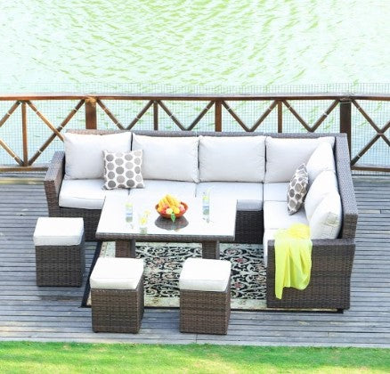 Brown Piece Outdoor Sectional Set with Cushions By Homeroots | Outdoor Sofas, Loveseats & Sectionals | Modishstore
