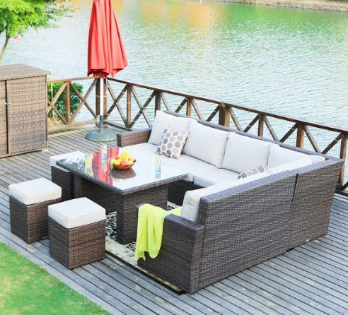 Brown Piece Outdoor Sectional Set with Cushions By Homeroots | Outdoor Sofas, Loveseats & Sectionals | Modishstore - 3