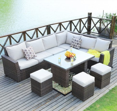 Brown Piece Outdoor Sectional Set with Cushions By Homeroots | Outdoor Sofas, Loveseats & Sectionals | Modishstore - 4