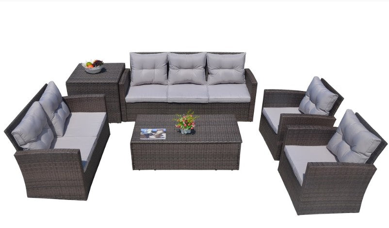 Brown -Piece Patio Conversation Set with Cushions and Storage Bos By Homeroots | Outdoor Sofas, Loveseats & Sectionals | Modishstore - 2