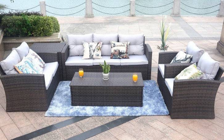 Brown -Piece Patio Conversation Set with Cushions and Storage Bos By Homeroots | Outdoor Sofas, Loveseats & Sectionals | Modishstore
