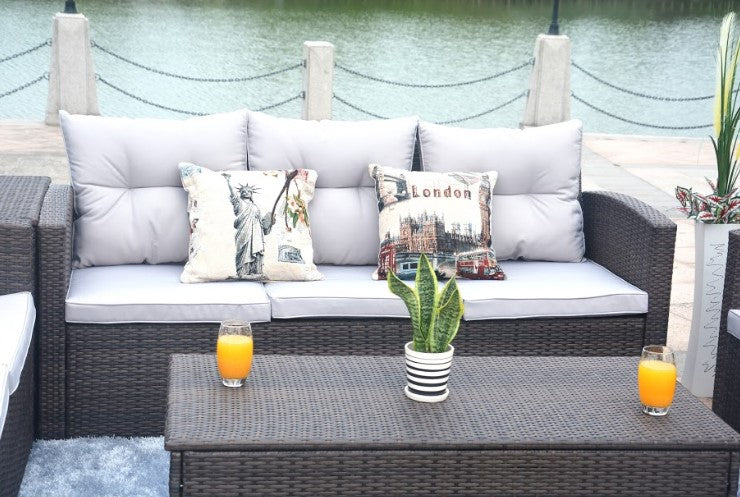 Brown -Piece Patio Conversation Set with Cushions and Storage Bos By Homeroots | Outdoor Sofas, Loveseats & Sectionals | Modishstore - 3