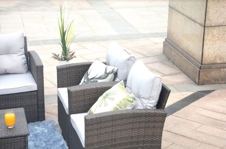 Brown -Piece Patio Conversation Set with Cushions and Storage Bos By Homeroots | Outdoor Sofas, Loveseats & Sectionals | Modishstore - 4