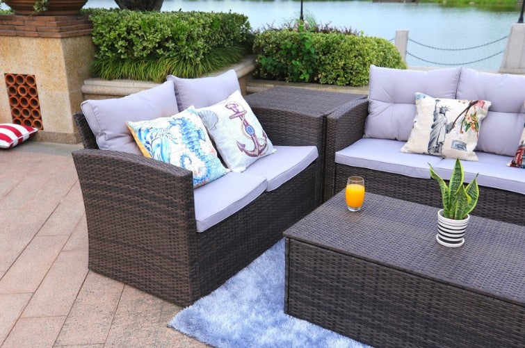 Brown -Piece Patio Conversation Set with Cushions and Storage Bos By Homeroots | Outdoor Sofas, Loveseats & Sectionals | Modishstore - 5