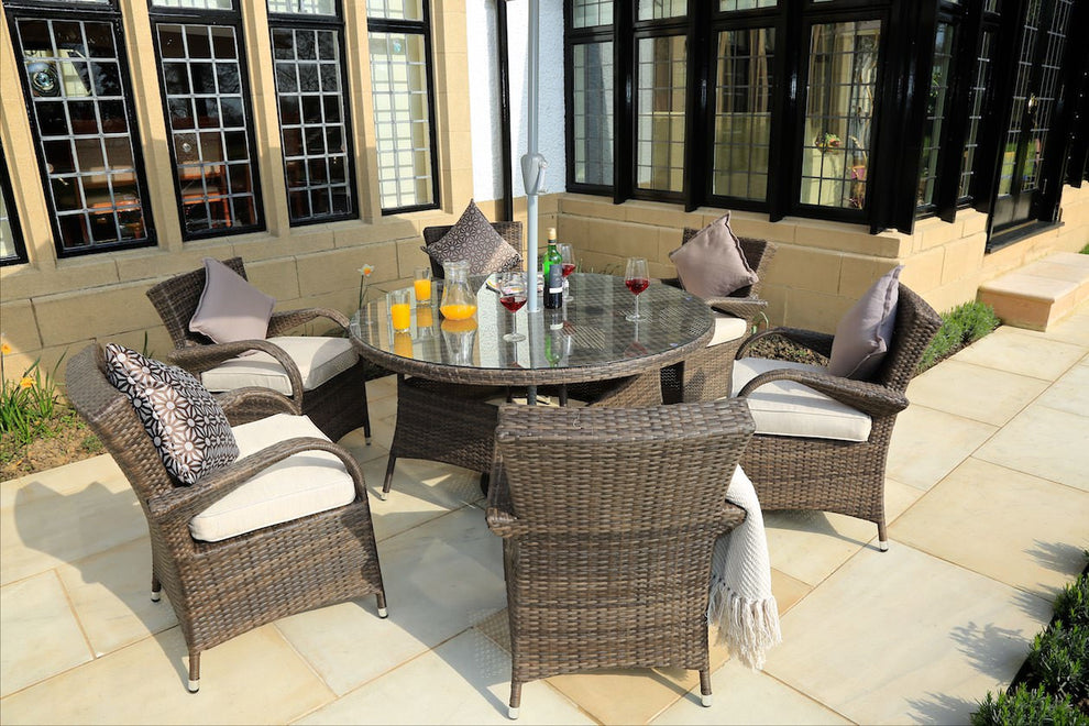 Brown Piece Outdoor Dining Set with Washed Cushion By Homeroots | Outdoor Dining Sets | Modishstore - 4