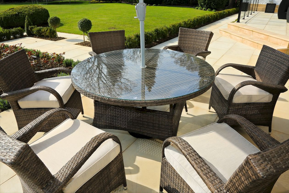 Brown Piece Outdoor Dining Set with Washed Cushion By Homeroots | Outdoor Dining Sets | Modishstore - 5