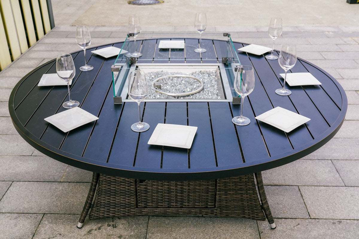 Brown Round Outdoor Gas Fir Pit Table With Chairs By Homeroots | FIRE PITS | Modishstore