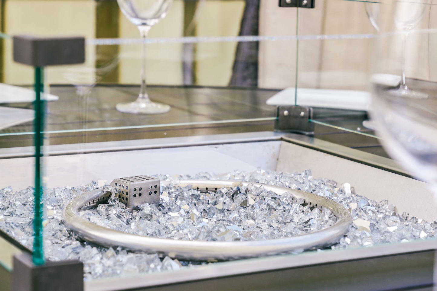 Brown Round Outdoor Gas Fir Pit Table With Chairs By Homeroots | FIRE PITS | Modishstore - 2