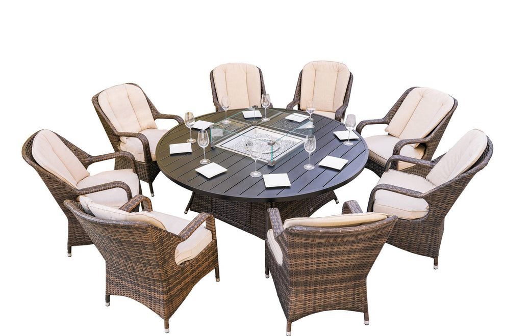Brown Round Outdoor Gas Fir Pit Table With Chairs By Homeroots | FIRE PITS | Modishstore - 3