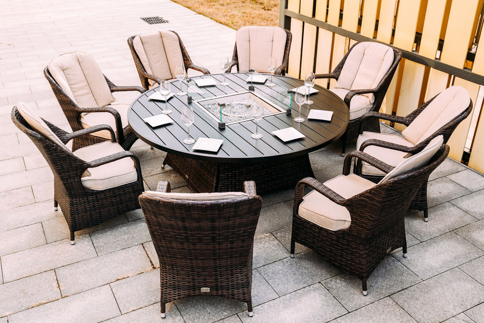 Brown Round Outdoor Gas Fir Pit Table With Chairs By Homeroots | FIRE PITS | Modishstore - 4