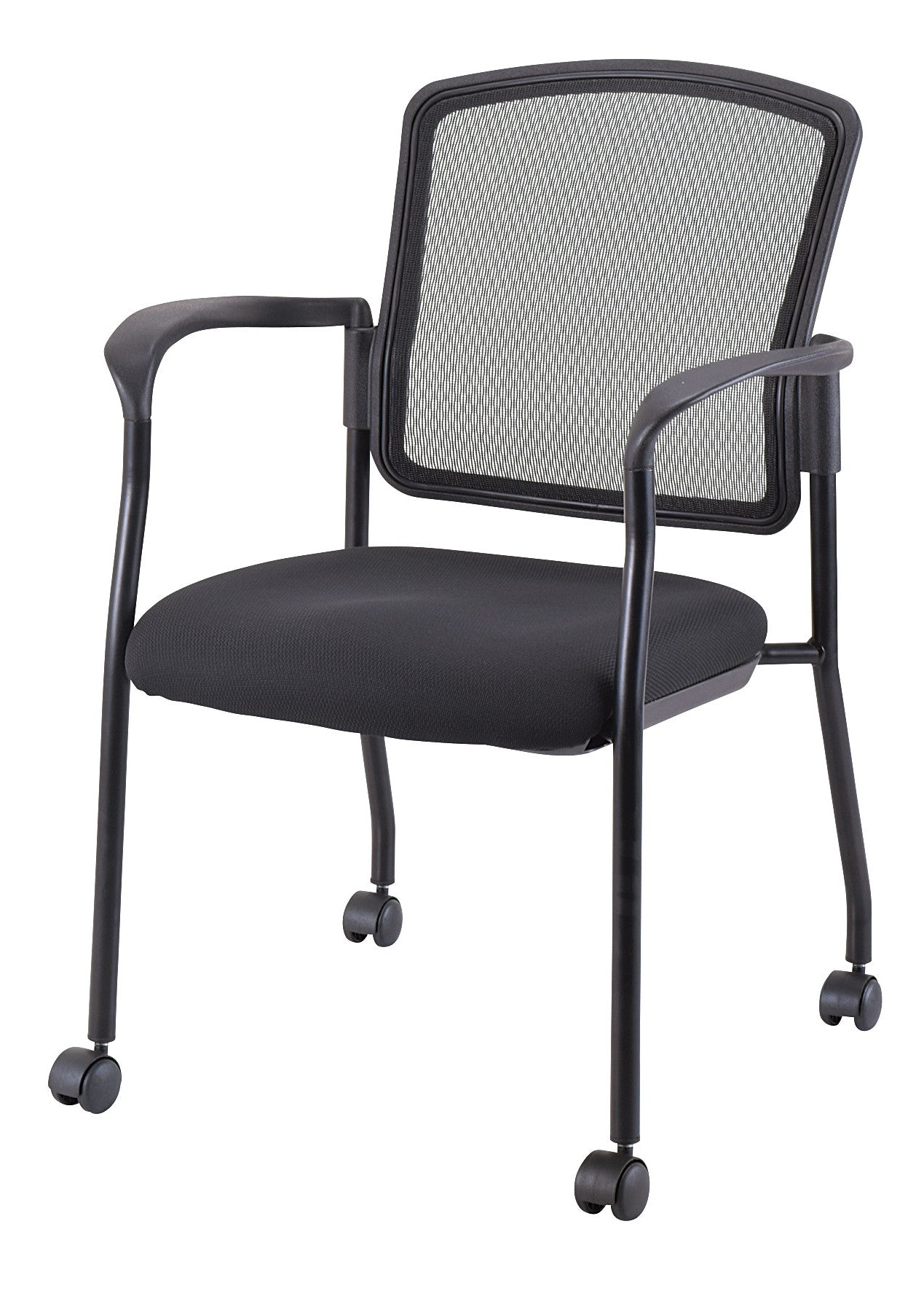 Black Mesh Fabric Rolling Guest Arm Chair By Homeroots | Office Chairs | Modishstore - 3