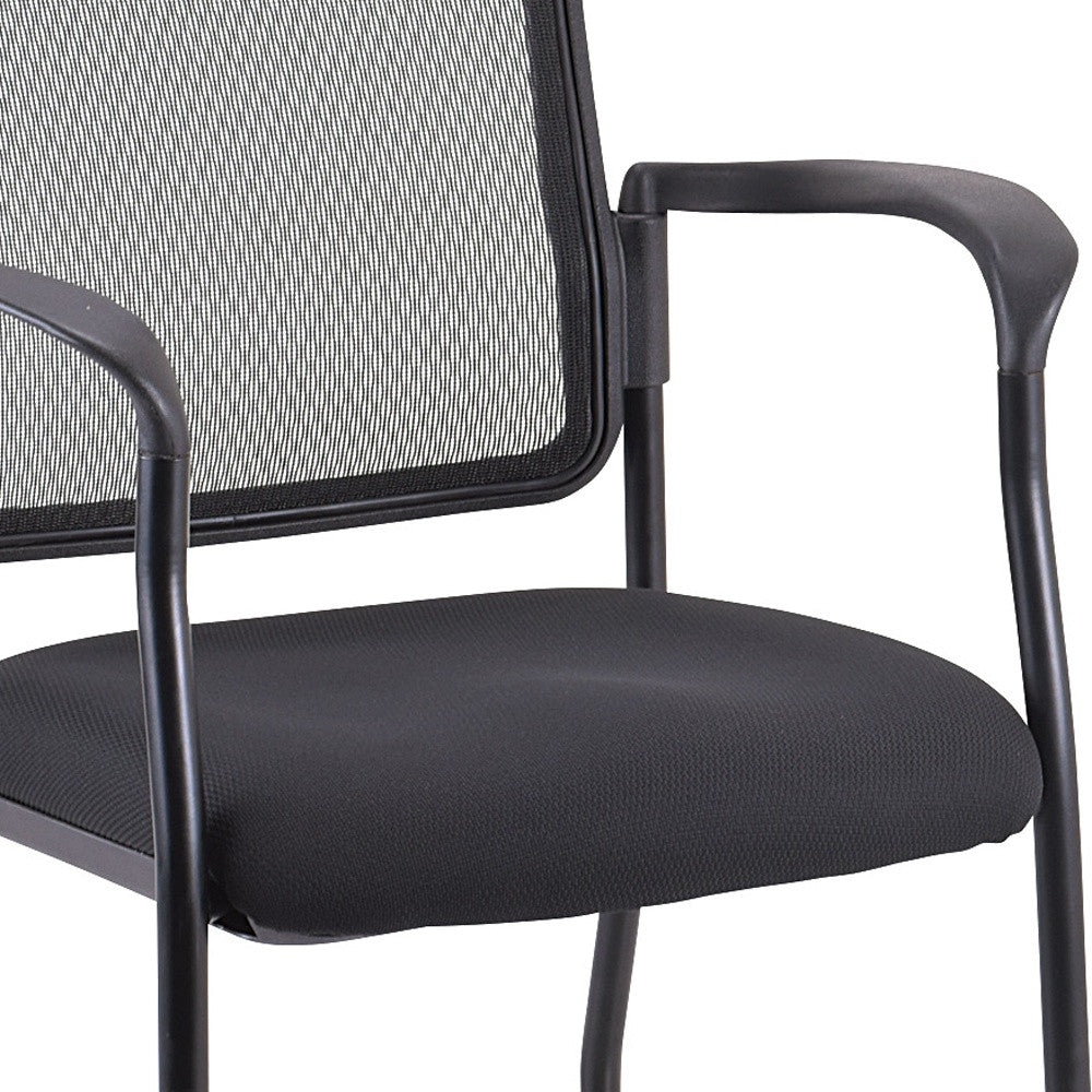 Black Mesh Fabric Rolling Guest Arm Chair By Homeroots | Office Chairs | Modishstore - 5