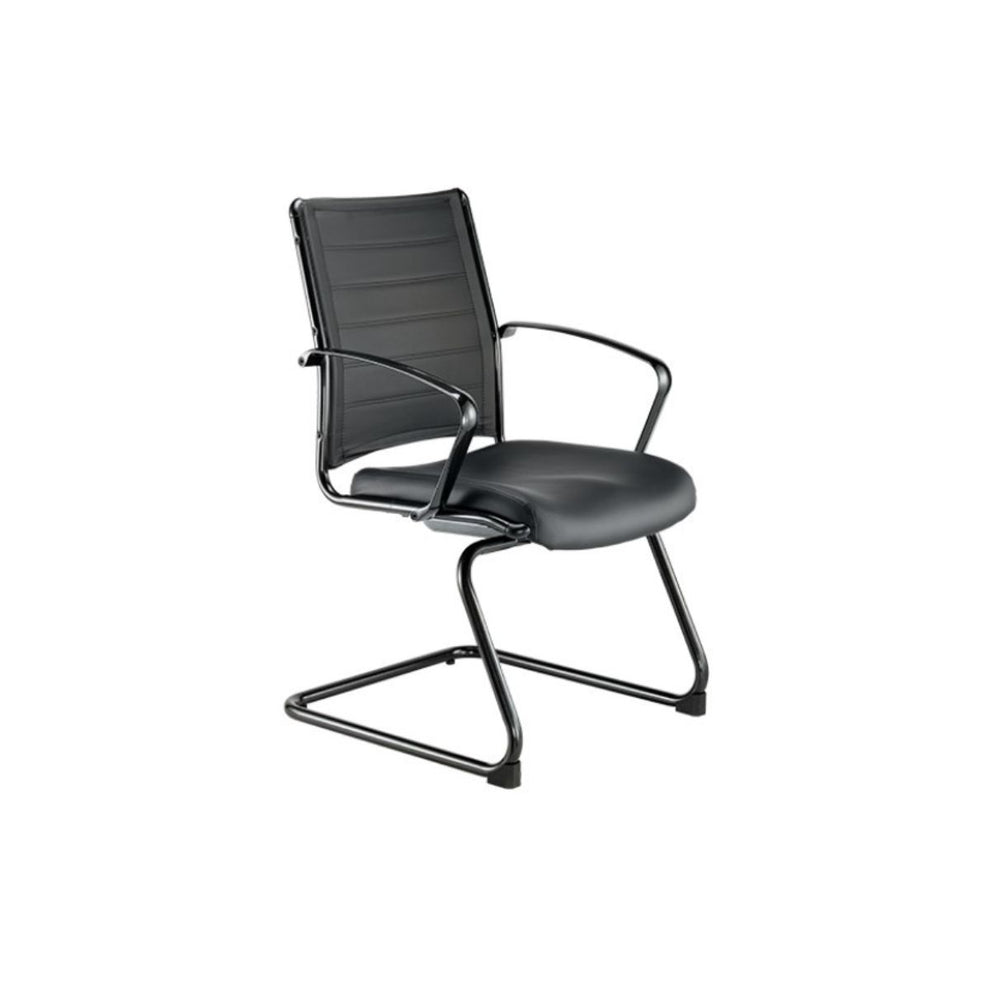 Black Leather Guest Chair By Homeroots - 372380 | Office Chairs | Modishstore - 2