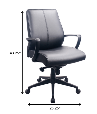 Black Leather Chair By Homeroots - 372455 | Office Chairs | Modishstore - 2
