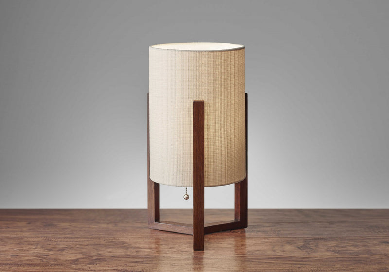 Walnut Wood Finish Cylindrical Linen Shade Table Lamp By Homeroots | Table Lamps | Modishstore