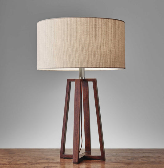 Walnut Wood Finish Linen Fabric Shade Table Lamp By Homeroots | Table Lamps | Modishstore