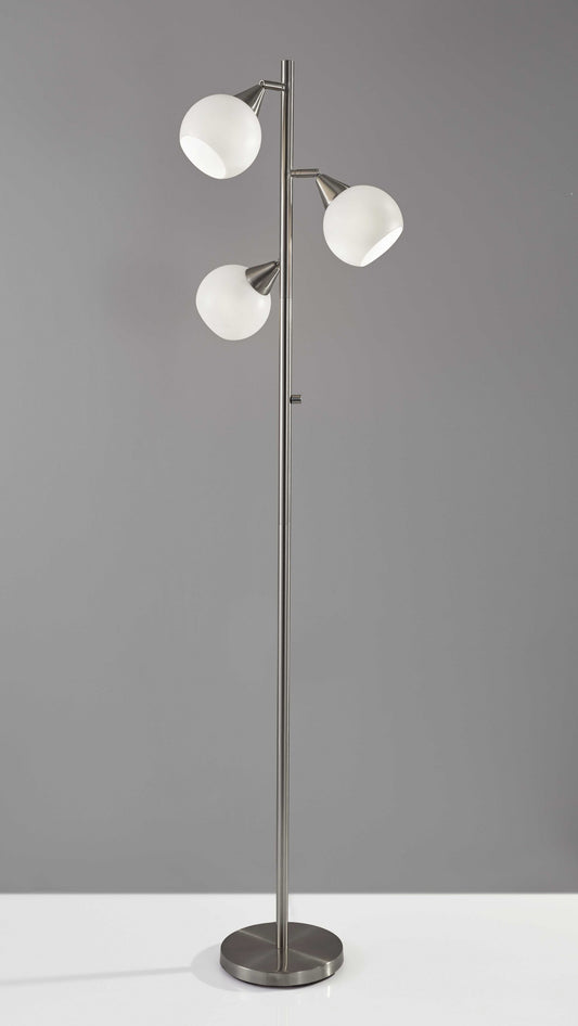 Floor Lamp Brushed Steel Metal Three Adjustable Globes By Homeroots | Floor Lamps | Modishstore