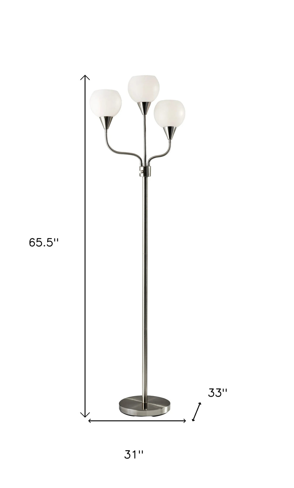 Floor Lamp Brushed Steel Metal Three Arm Adjustable Globes By Homeroots | Floor Lamps | Modishstore - 2