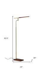 Thin Silhouette Adjustable LED Floor Lamp with Walnut Wood Finish and Antique Brass Accents By Homeroots