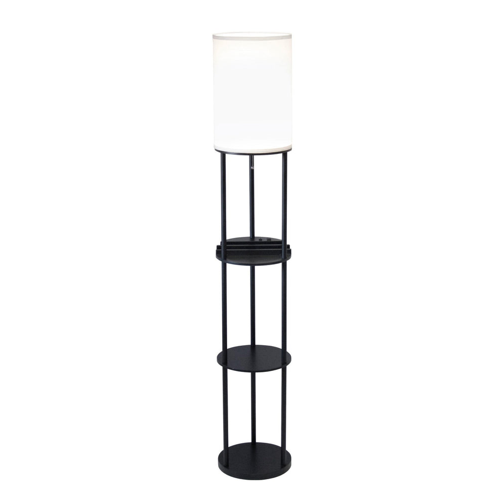 Black Wood Floor Lamp with Circular USB Charging Station Shelf By Homeroots | Floor Lamps | Modishstore - 2