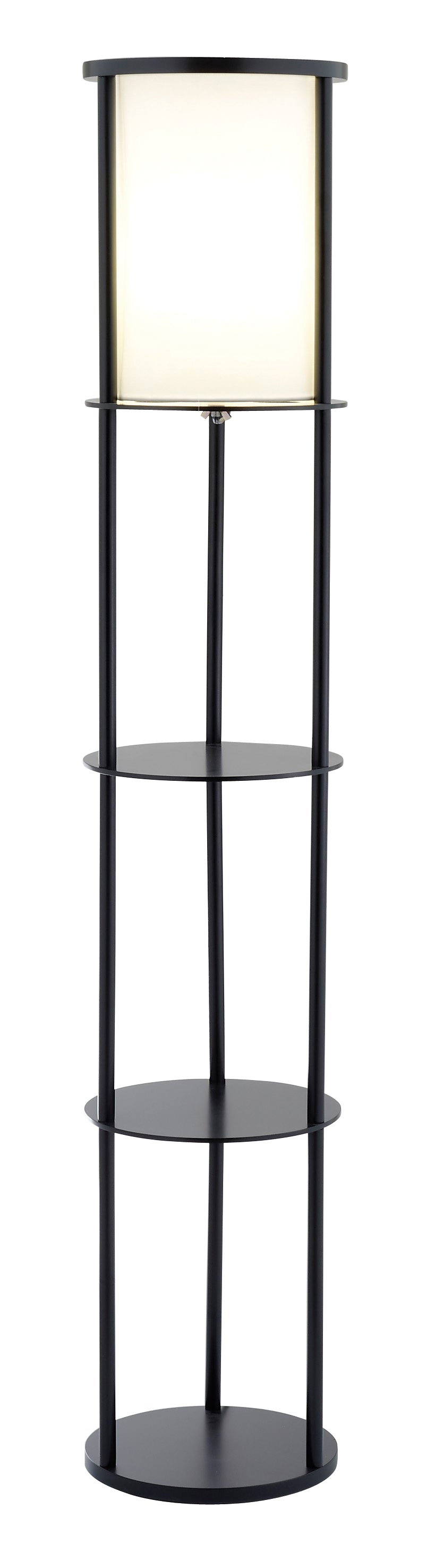 Black Wood Finish Floor Lamp with Circular Storage Shelves By Homeroots | Floor Lamps | Modishstore