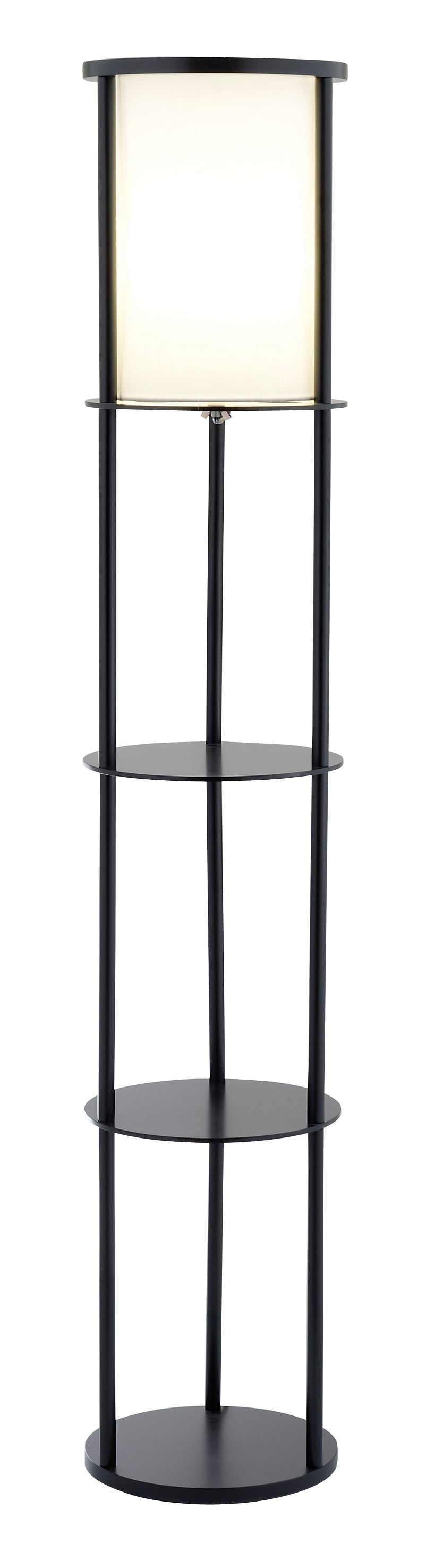 Black Wood Finish Floor Lamp with Circular Storage Shelves By Homeroots | Floor Lamps | Modishstore - 2